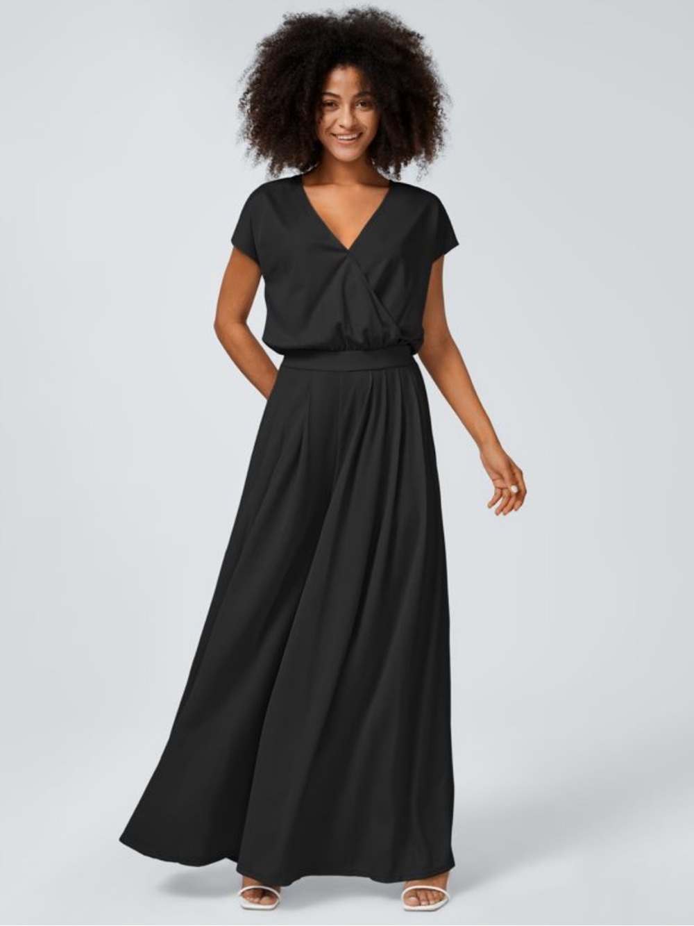 Halara Black Short Sleeve V-Neck Wide Leg Jumpsuit